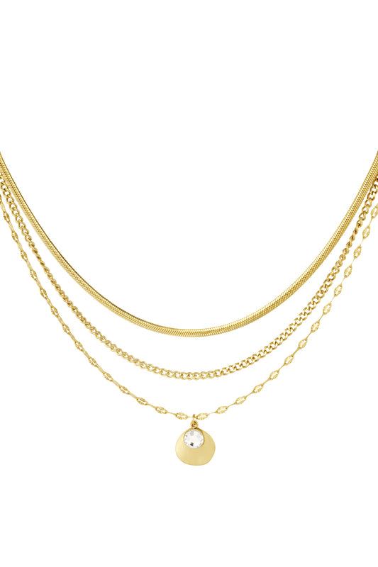 Halskette dreilagig mit Stein - Gold